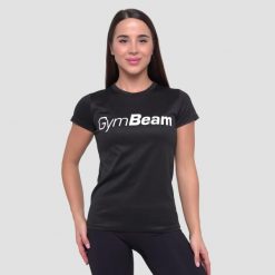 Koszulka damska fitness z krótkim rękawem czarna Essence Mesh. Czarne topy sportowe damskie GYMBEAM, s, bez wzorów, z materiału, bez ramiączek. Za 55.90 zł.