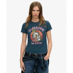 Koszulka z kryształkami do tatuażu. Czarne bluzki sportowe damskie Superdry., bez kołnierzyka, bez ramiączek. W wyprzedaży za 209.30 zł.