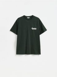 T-shirt regular z nadrukiem na plecach - ciemny turkus. T-shirty męskie Reserved, l, bez wzorów, z bawełny, bez kołnierzyka. Za 59.99 zł.