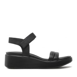 Sandały ECCO. Czarne sandały damskie ECCO, bez wzorów, bez obcasa, na koturnie. Za 409.99 zł.