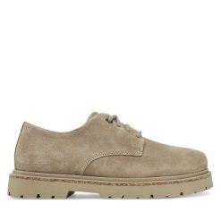 Półbuty Birkenstock. Brązowe półbuty damskie Birkenstock, bez wzorów, bez obcasa, na płaskiej podeszwie. Za 539.99 zł.