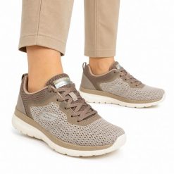 Buty damskie sportowe Skechers BOUNTIFUL QUICK PATH. Brązowe buty sportowe na co dzień damskie Skechers, bez wzorów, z materiału, na fitness i siłownię. Za 209.00 zł.