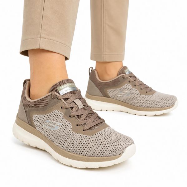 Buty damskie sportowe Skechers BOUNTIFUL QUICK PATH. Brązowe buty sportowe na co dzień damskie Skechers, bez wzorów, z materiału, na fitness i siłownię. Za 209.00 zł.