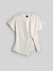 4F T-shirt slim z marszczeniem damski - biały L. Białe t-shirty damskie 4f, l, bez wzorów, z dzianiny, bez kołnierzyka. Za 89.99 zł.