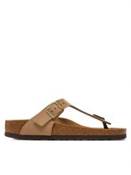 Birkenstock Japonki Gizeh 1019014 Beżowy. Brązowe klapki damskie Birkenstock, bez wzorów, z nubiku, bez obcasa. Za 569.99 zł.