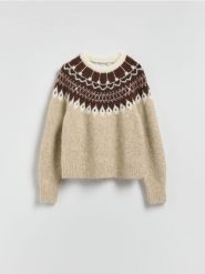 Sweter z dodatkiem wełny - wielobarwny. Swetry klasyczne damskie Reserved, l, z dzianiny, bez kołnierzyka. Za 139.99 zł.