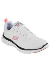 Buty sportowe damskie Skechers Flex Appeal 4.0 brilliant Vie. Białe buty sportowe na co dzień damskie Skechers, bez wzorów, z materiału. Za 390.00 zł.