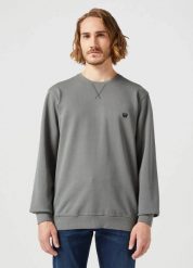 WRANGLER MĘSKA BLUZA WRANGLER SIGN OFF CREW GUN METAL 112350537. Bluzy bez kaptura męskie Wrangler, m. Za 179.99 zł.
