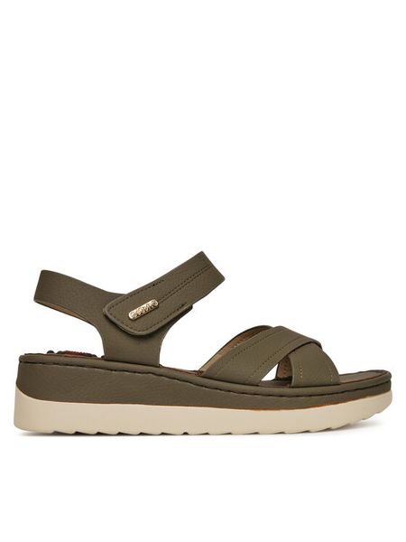 Go Soft Sandały LA319111-L5 Khaki. Brązowe sandały damskie GO SOFT, bez wzorów, z materiału, bez obcasa, na koturnie. Za 109.99 zł.
