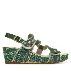 Sandały Laura Vita. Zielone sandały damskie Laura Vita, bez wzorów, bez obcasa, na koturnie. Za 399.99 zł.