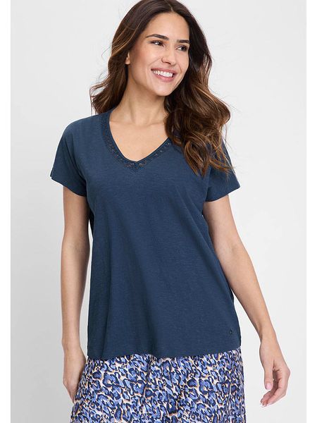 Olsen Koszulka w kolorze granatowym rozmiar: 46. Niebieskie t-shirty damskie Olsen, bez wzorów, z bawełny, bez kołnierzyka. Za 52.99 zł.