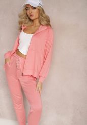 Różowy Komplet Dresowy z Bawełny Dresowe Spodnie i Bluza z Golfem na Suwak Sufinia. Czerwone bluzy bez kaptura damskie Renee, s, z bawełny. Za 59.99 zł.