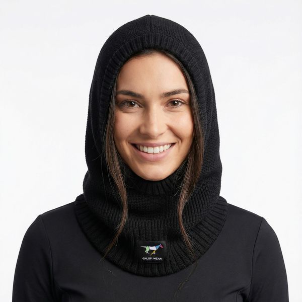Balaclava Komin jeździecki GALOP WEAR 100% wełna merino. Czarne szaliki i kominy damskie GALOP WEAR, na zimę, bez wzorów, z materiału. Za 299.00 zł.
