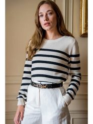 Maison Héritage Cashmere Kaszmirowy sweter w kolorze kremowo-czarnym rozmiar: L. Brązowe swetry klasyczne damskie Maison Héritage Cashmere, l, z kaszmiru, bez kołnierzyka. Za 331.46 zł.