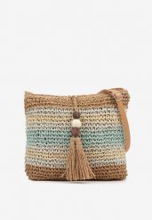 Beżowo-Niebieska Pleciona Torebka z Koralikami i Frędzlami Ardells. Brązowe shopper bag damskie Renee, bez wzorów, bez dodatków. Za 69.99 zł.
