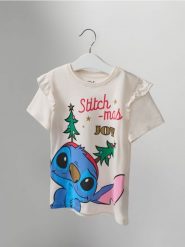 Bawełniana koszulka z nadrukiem Stitch - kremowy. Białe koszulki dziewczęce Sinsay, l, bez wzorów, z bawełny, bez ramiączek. Za 15.99 zł.