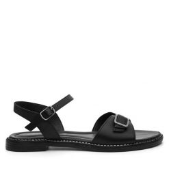 Sandały Lasocki. Czarne sandały damskie Lasocki, bez wzorów, bez obcasa, na płaskiej podeszwie. Za 139.99 zł.