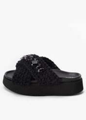INUIKII WOVEN STONES PLATFORM Klapki damskie. Czarne klapki damskie Inuikii, bez wzorów, bez obcasa. Za 699.99 zł.
