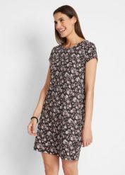 Sukienka shirtowa z rozcięciami po bokach (2 szt.), z czystej bawełny. Czarne sukienki damskie bonprix, bez wzorów, z bawełny, bez kołnierzyka, bez ramiączek, mini. Za 84.99 zł.