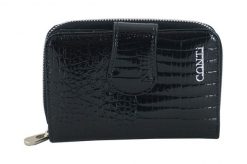 Ekskluzywny portfel damski lakierowany - Czarny. Czarne portfele damskie CONTI, bez wzorów, z lakierowanej skóry. Za 139.99 zł.