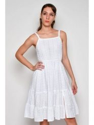 Tarifa Sukienka w kolorze białym rozmiar: S. Białe sukienki damskie Tarifa, s, bez wzorów, z bawełny, bez kołnierzyka, bez ramiączek, midi. Za 127.35 zł.