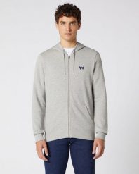 WRANGLER SIGN OFF ZUPTHRU MĘSKA BLUZA MID GREY MELANGE W6B4HAX37 112130688. Szare bluzy z kapturem męskie Wrangler, l, z bawełny. Za 139.99 zł.