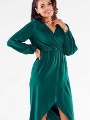 Sukienka Model A523 Bottle Green - awama. Zielone sukienki damskie Awama, l, bez wzorów, z elastanu, bez kołnierzyka, bez ramiączek, kopertowe. Za 345.43 zł.