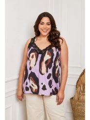 Plus Size Company Top "Fionas" w kolorze fioletowo-czarnym rozmiar: 38. Różowe topy damskie Plus Size Company, plus size, bez wzorów, z koronki, bez kołnierzyka. Za 52.67 zł.