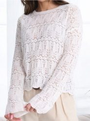 Sweter - kremowy. Białe swetry klasyczne damskie Sinsay, l, bez kołnierzyka. Za 49.99 zł.