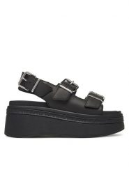 Tommy Jeans Sandały Tjw Wedge Sandal EN0EN02774 Czarny. Czarne sandały damskie Tommy Jeans, bez wzorów, z jeansu, bez obcasa, na koturnie. Za 259.99 zł.