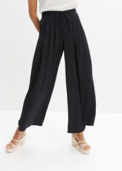 Spodnie culotte z lejącej satyny. Czarne spodnie materiałowe damskie bonprix, bez wzorów, z satyny. Za 149.99 zł.