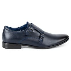 Lukas Skórzane buty wizytowe Monki 287LU granat niebieskie. Niebieskie buty wizytowe męskie z jeansu, bez zapięcia. Za 367.89 zł.