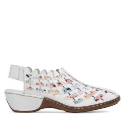 Sandały Rieker. Białe sandały damskie Rieker, bez wzorów, bez obcasa, na koturnie. Za 339.99 zł.