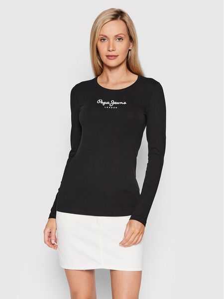 Pepe Jeans Bluzka New Virginia PL505203 Czarny Slim Fit. Czarne bluzki damskie Pepe Jeans, xs, bez wzorów, z bawełny, bez ramiączek. Za 99.99 zł.