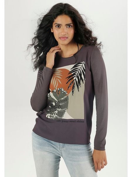 Aniston Koszulka w kolorze szarym rozmiar: 42. Szare bluzki damskie Aniston, bez wzorów, bez kołnierzyka, bez ramiączek. Za 74.11 zł.