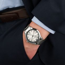 Zegarek męski bransoleta duży solidny srebrny klasyczny premium Beltimore BT02. Szare zegarki męskie srebrne. Za 149.99 zł.