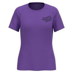 Koszulka damska Odlo ESSENTIAL PRINT T-shirt crew neck s/s. Fioletowe bluzki damskie Odlo, s, bez wzorów, sportowe, bez kołnierzyka, bez ramiączek. W wyprzedaży za 179.99 zł.