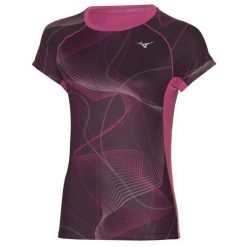 Koszulka do biegania damska Mizuno Aero Tee. Fioletowe bluzki damskie Mizuno, l, bez wzorów, z materiału, bez kołnierzyka. Za 119.99 zł.