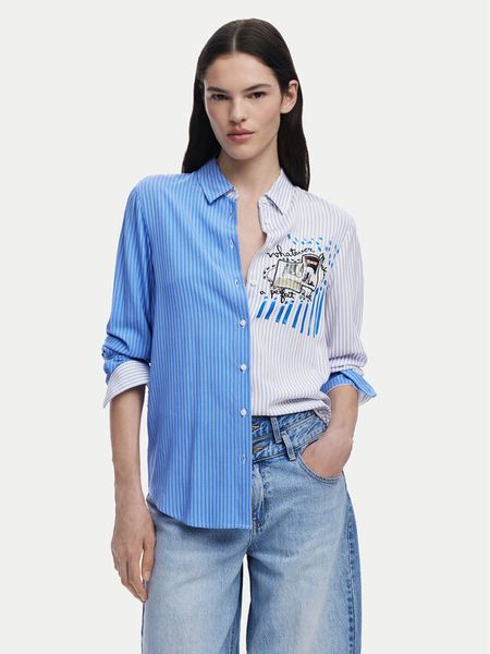 Desigual Koszula A Perfect Ride 25SWCW36 Niebieski Regular Fit. Niebieskie koszule damskie Desigual, m, bez wzorów, z wiskozy, bez kołnierzyka, bez ramiączek. Za 199.99 zł.