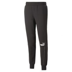 Spodnie Puma Ess Block X Tape Sweatpants Fl Cl B, Mężczyźni. Czarne spodnie sportowe męskie Puma, z bawełny. Za 390.00 zł.