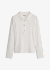 Koszulka polo z miękkiej mieszanki wiskozy. Białe bluzki damskie bonprix, bez wzorów, z wiskozy, bez kołnierzyka, bez ramiączek. Za 109.99 zł.