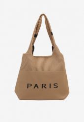 Brązowa Trapezowa Torebka Typu Shopper z Ozdobnym Napisem Salirenia. Brązowe shopper bag damskie Renee, bez wzorów, z jeansu, bez dodatków. Za 44.99 zł.