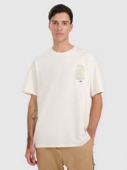 4F T-shirt oversize z nadrukiem męski - biały XL. Białe t-shirty męskie 4f, m, bez wzorów, ze skóry, bez kołnierzyka. W wyprzedaży za 69.99 zł.