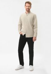 Koszula ze stójką, Slim Fit, K-LANGE. Brązowe koszule męskie Volcano, l, bez wzorów, z bawełny, bez kołnierzyka, bez ramiączek. Za 149.99 zł.