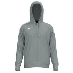 Bluza z kapturem Mizuno Team RB Track. Szare bluzy sportowe męskie Mizuno, bez wzorów, z materiału, sportowe, bez kołnierzyka, bez ramiączek. Za 197.50 zł.