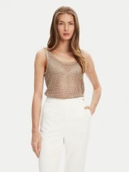 Guess Top W5YR29 Z37G0 Beżowy Regular Fit. Brązowe topy damskie Guess, l, z aplikacjami, z syntetyku, bez kołnierzyka. Za 219.99 zł.