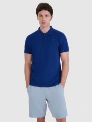4F Koszulka polo regular męska - granatowa XXL. Niebieskie koszulki polo męskie 4f, m, bez wzorów, z bawełny, bez ramiączek. W wyprzedaży za 59.99 zł.