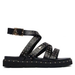 Sandały Patrizia Pepe. Czarne sandały damskie Patrizia Pepe, bez wzorów, bez obcasa, na płaskiej podeszwie. Za 489.99 zł.