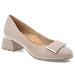 Beżowe Półbuty Armodo Eleganckie Obuwie Damskie. Brązowe półbuty damskie Armodo, bez wzorów, ze skóry, biznesowe, bez obcasa, na obcasie. Za 369.00 zł.