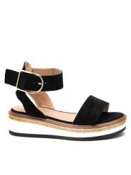 DeeZee Sandały WS091-01 Czarny. Czarne sandały damskie DeeZee, bez wzorów, z materiału, bez obcasa, na płaskiej podeszwie. Za 119.99 zł.